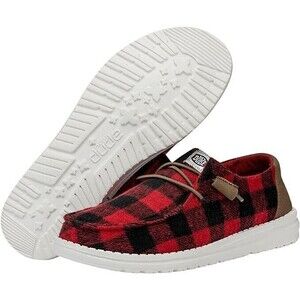 Hey Dude Wendy Buffalo Plaid Red Black Shoes Slip On Women's Size 10 NEW In BOX